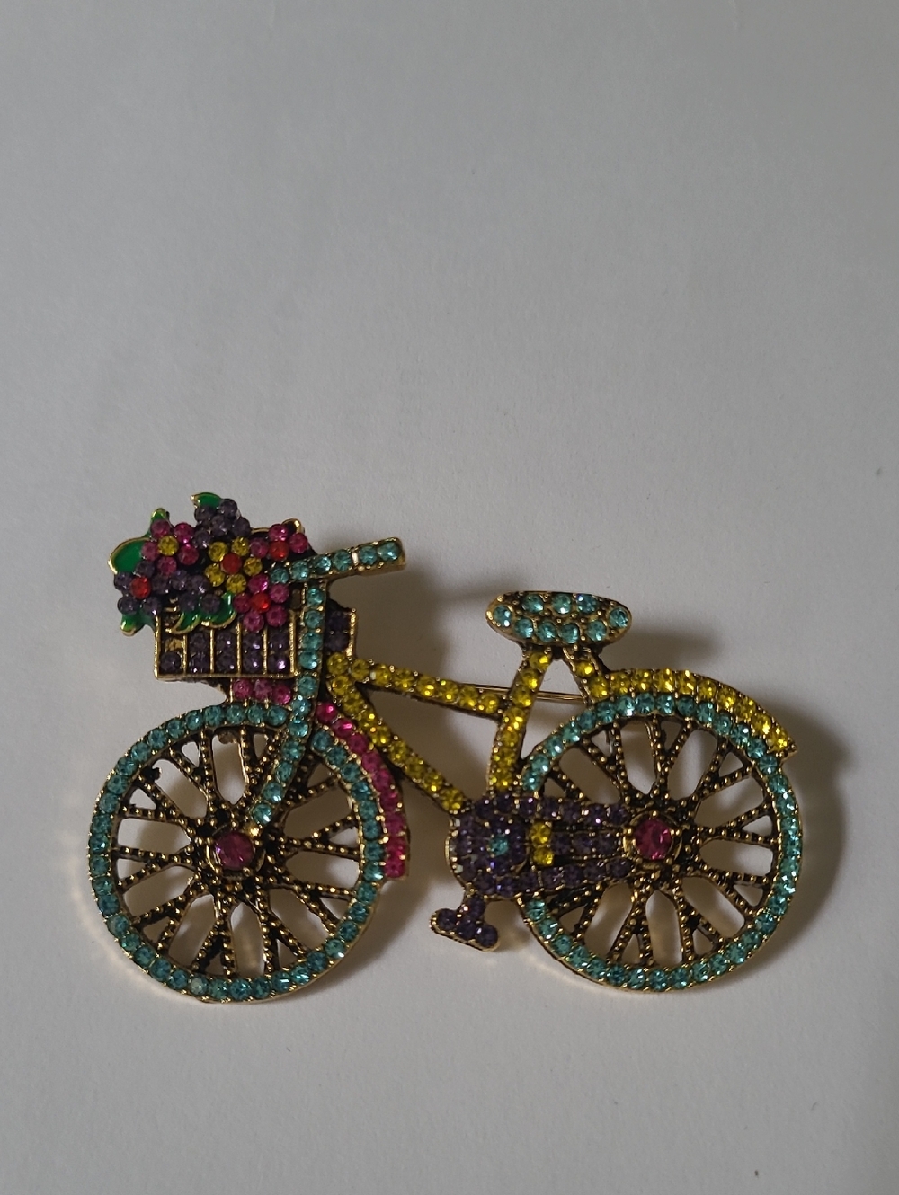 Rhinestone Bicycle Brooch with Multicolor Crystals